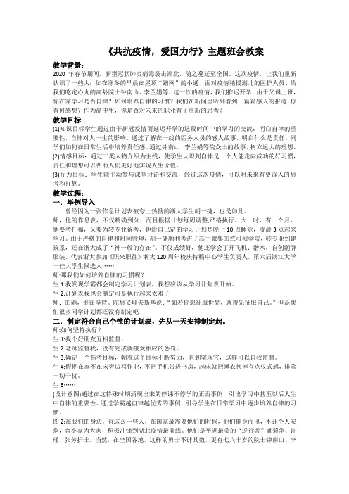 《共抗疫情,爱国力行》主题班会教案