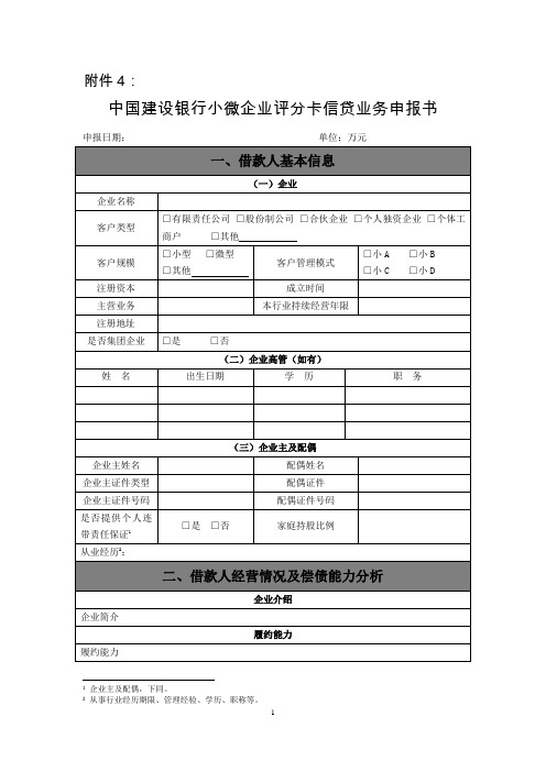 中国建设银行小微企业评分卡信贷业务申报书