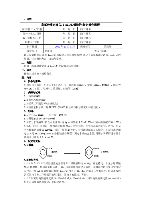 2020版《中国药典》高氯酸滴定液配制与标定操作规程