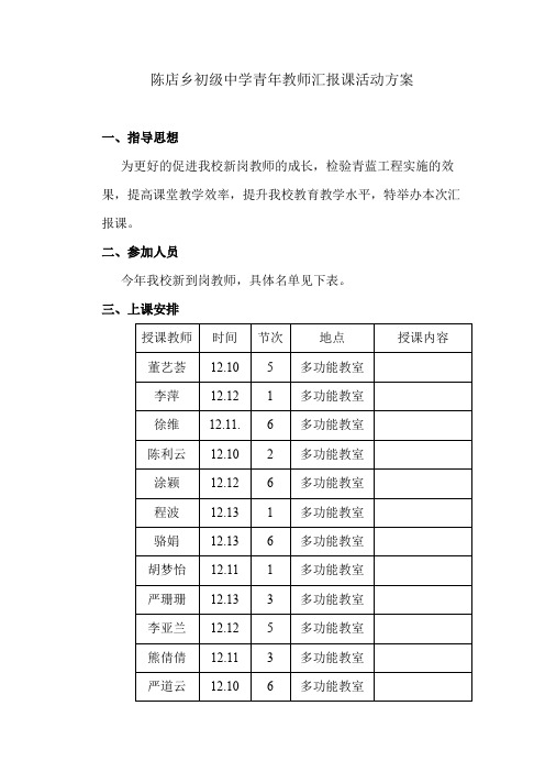 陈店乡初级中学青年教师汇报课活动方案