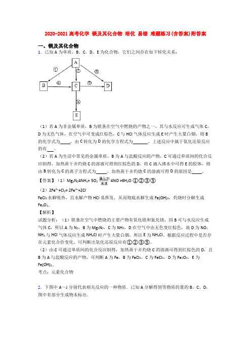 2020-2021高考化学 镁及其化合物 培优 易错 难题练习(含答案)附答案