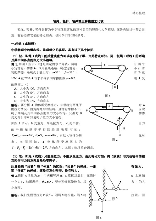 轻绳轻杆轻弹簧三种模型之比较