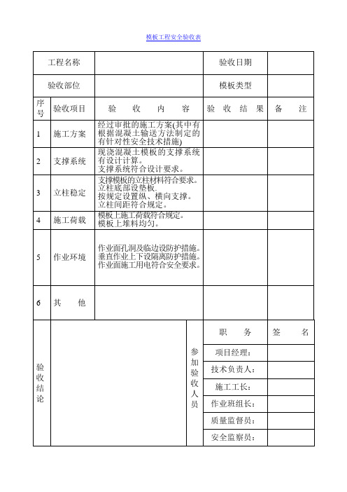 模板工程安全验收表