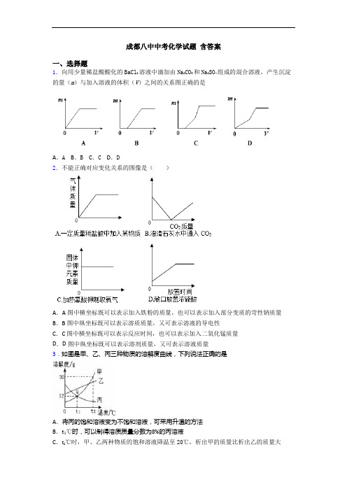 成都八中中考化学试题 含答案