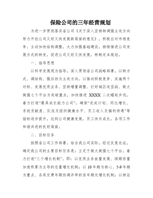 保险公司的三年经营规划