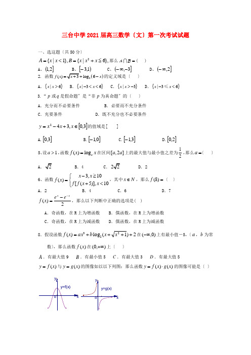 《精编》四川省绵阳市三台中学高三数学上学期第一次月考试题 文 新人教A版.doc