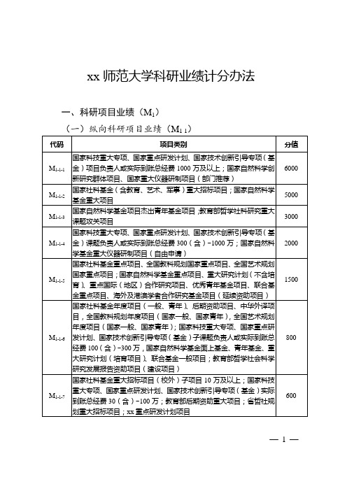 师范大学科研业绩计分办法