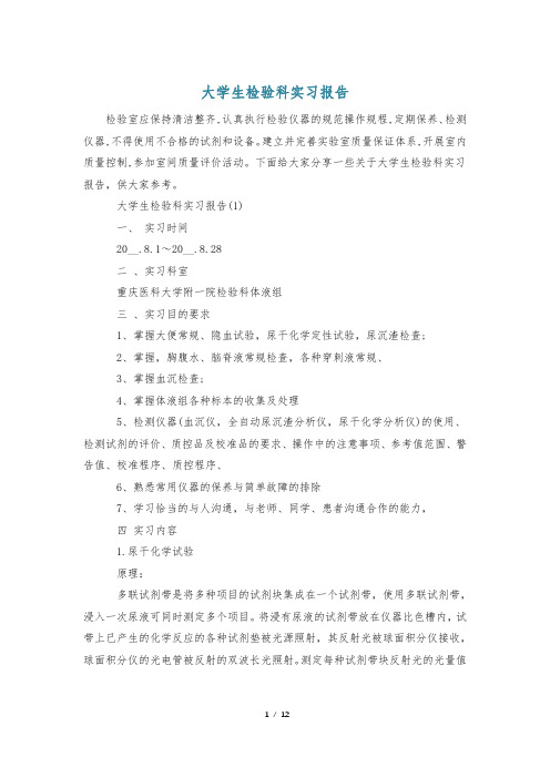 大学生检验科实习报告