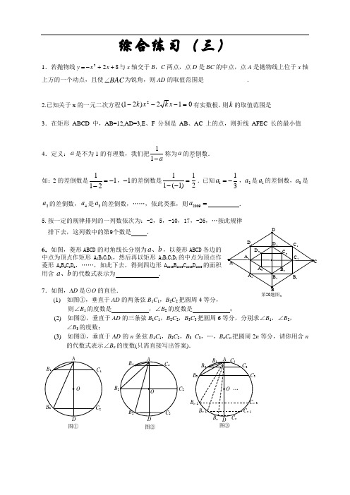 初三数学专题八~综合练习(3)