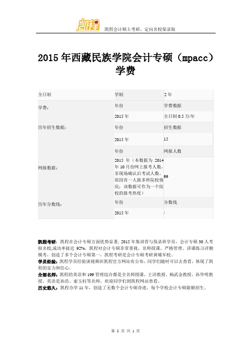 2015年西藏民族学院会计专硕(mpacc)学费