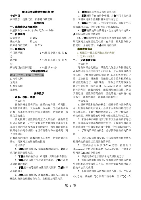 2019年考研数学大纲(最新)共7页文档