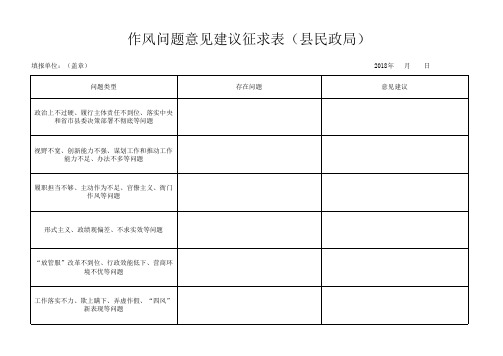 作风建设意见建议征求表