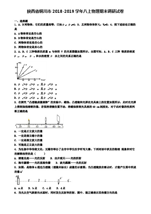 陕西省铜川市2018-2019学年八上物理期末调研试卷