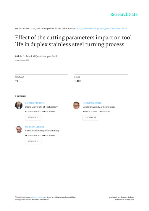 Effect of the cutting parameters impact on tool life in duplex stainless steel turning process