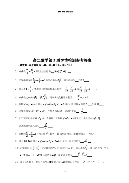 苏教版高中数学选修1-1高二每周段段清练习参考答案.docx