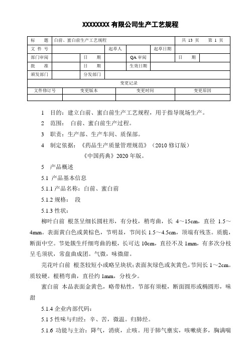 白前、蜜白前饮片生产工艺规程