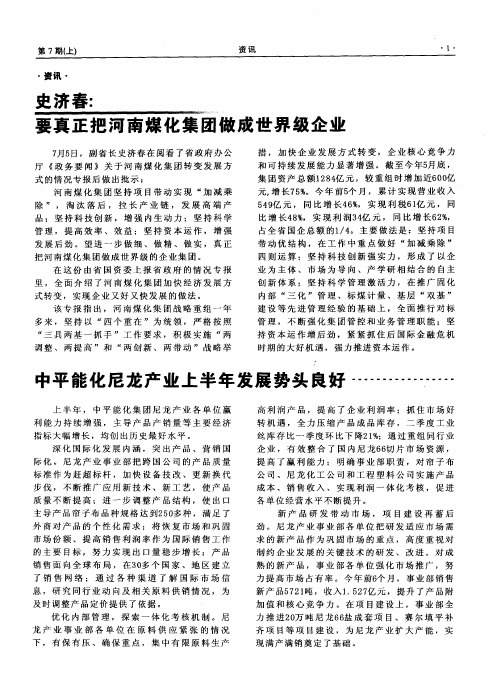 史济春：要真正把河南煤化集团做成世界级企业