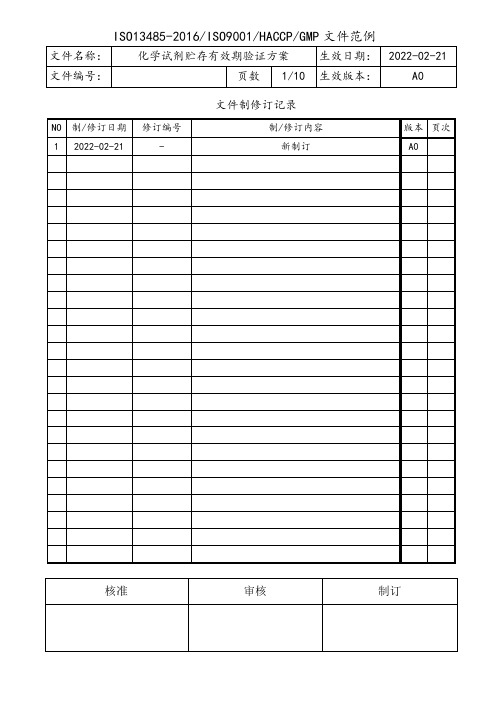 化学试剂贮存有效期验证方案及验证报告