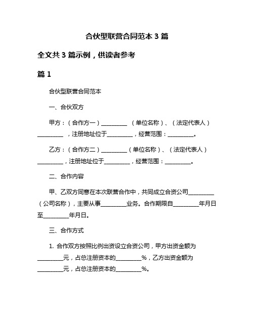 合伙型联营合同范本3篇