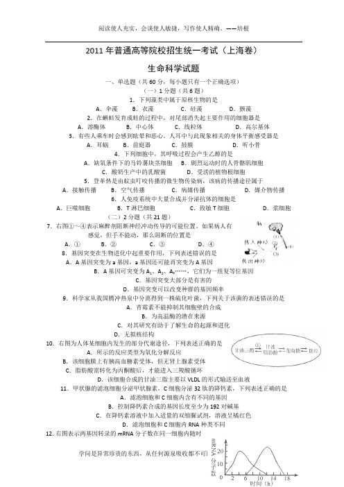 2011年全国高考生物试题及答案-上海