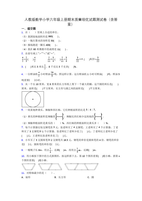 人教版数学小学六年级上册期末质量培优试题测试卷(含答案)