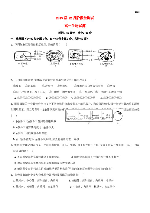 2020学年高一生物12月月考试题  新人教版