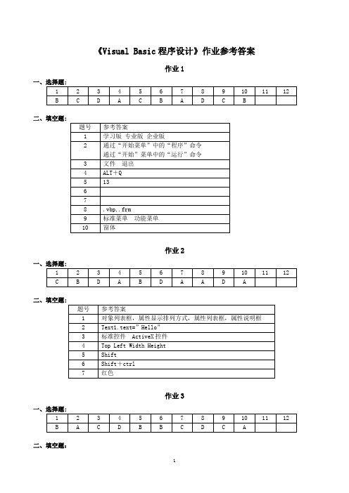 Visual Basic程序设计作业参考答案