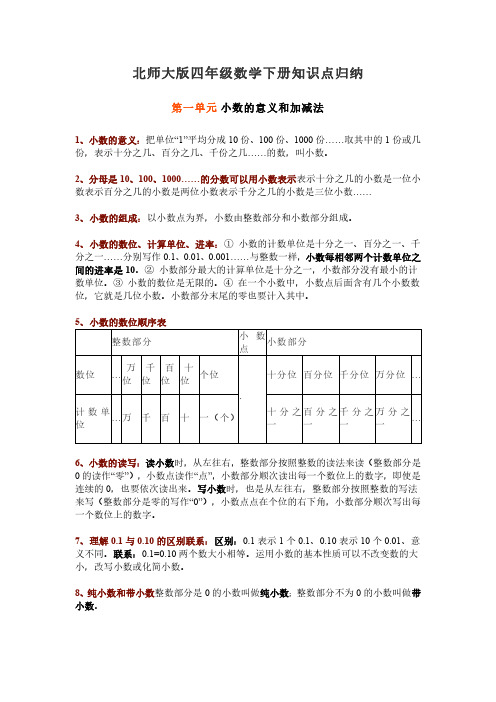 【2020】最新北师大版小学四年级数学下册全册知识点归纳