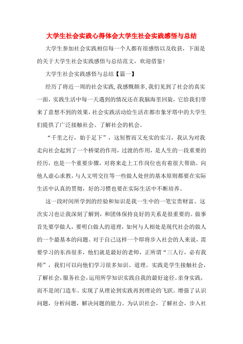 大学生社会实践心得体会大学生社会实践感悟与总结
