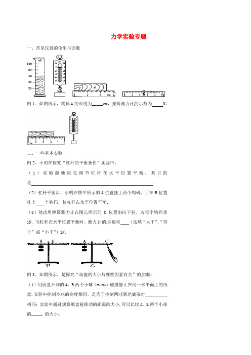 北京市第四中学2017年中考物理冲刺复习 力学实验专题(无答案)