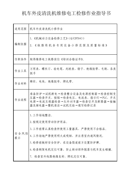 机车外皮清洗机维修电工检修作业指导书