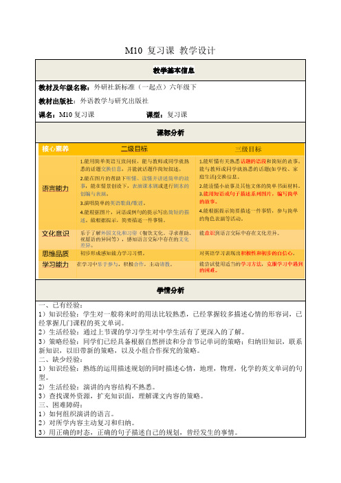 六年级英语下学期Module 10复习课(教案) 外研版一起