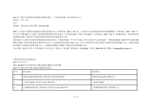 2017年市产业转型升级发展专项资金项目(产业技术创