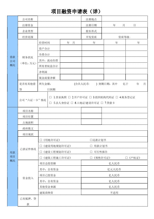 融资申请表(范本)