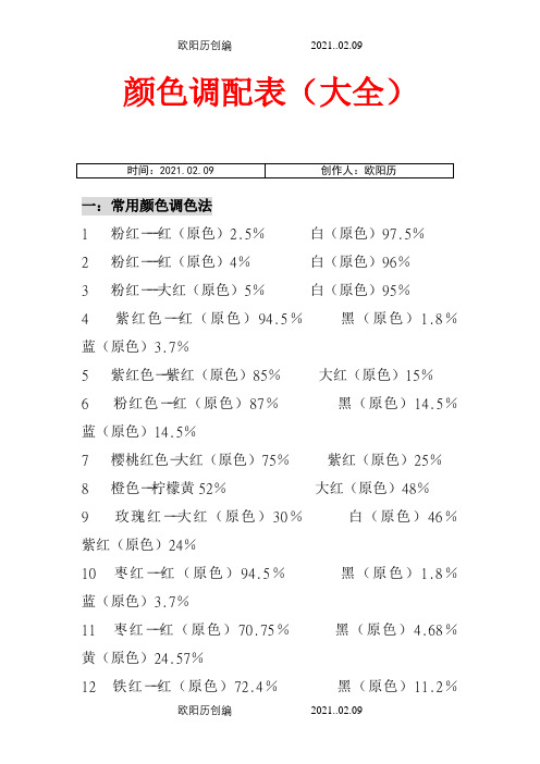 颜色调配表(大全)之欧阳历创编