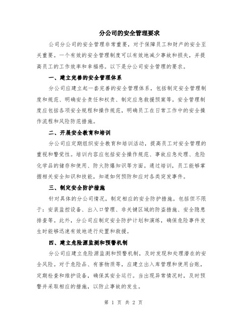 分公司的安全管理要求