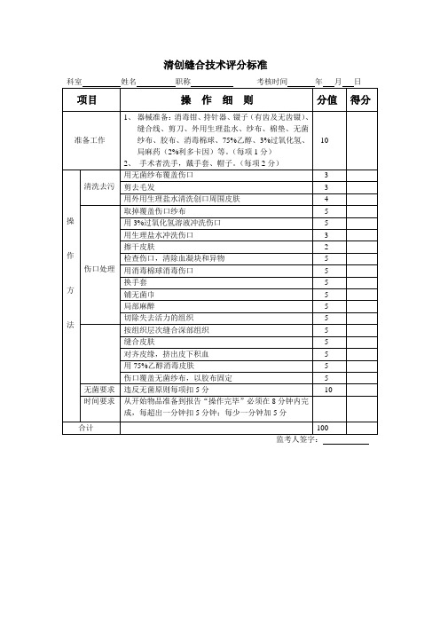 清创缝合技术评分标准