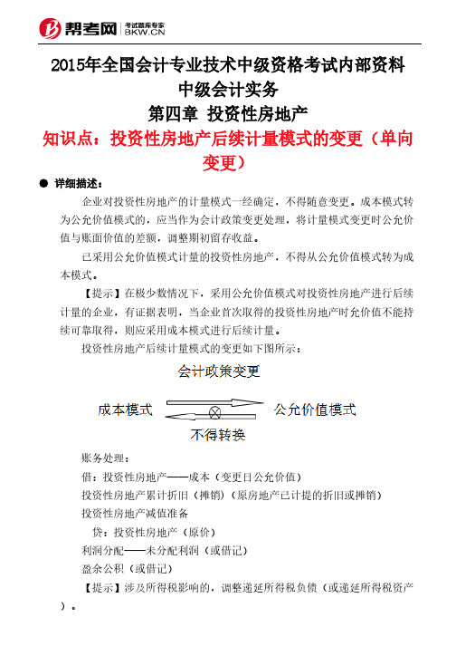 第四章 投资性房地产-投资性房地产后续计量模式的变更(单向变更)