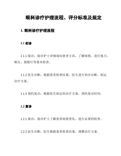 眼科诊疗护理流程、评分标准及规定