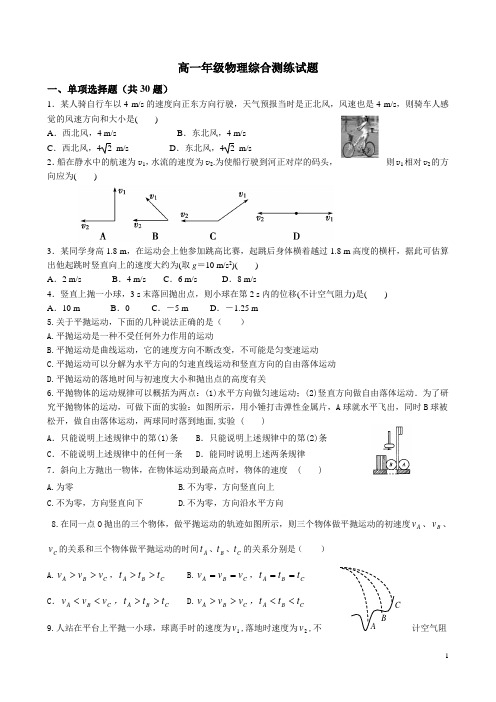 高一年级物理综合测练试题及答案