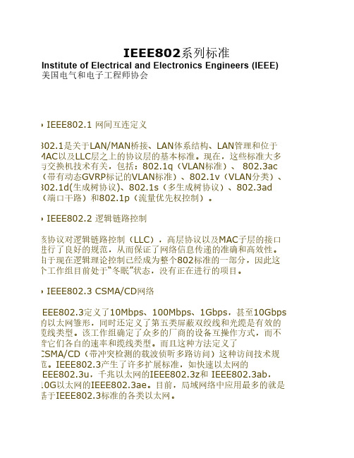 局域网 IEEE802系列标准