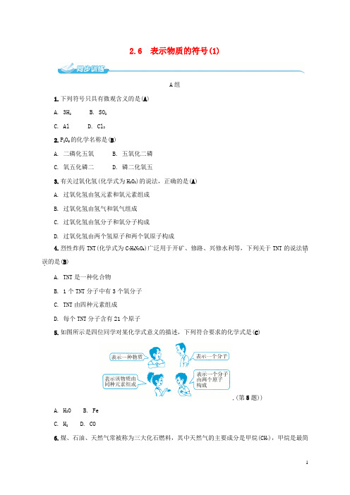 八年级科学下册 2.6 表示物质的符号(1)同步练习 (新版)浙教版