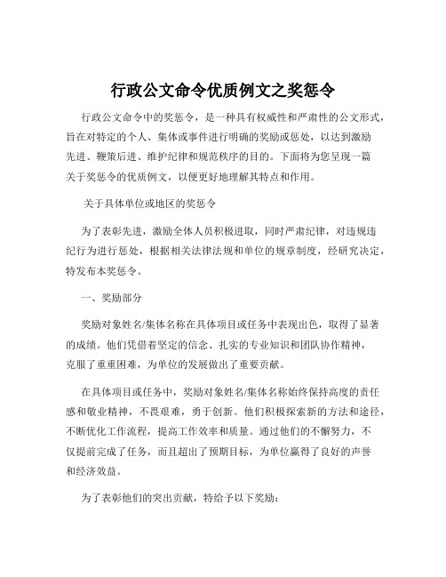 行政公文命令优质例文之奖惩令