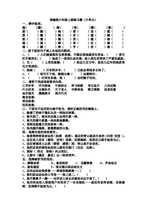 精典易错部编版六年级上册语文第六七八单元复习题(有答案)