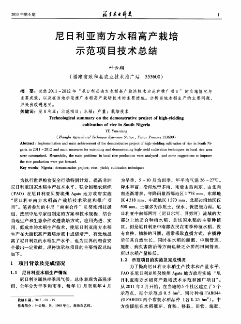 尼日利亚南方水稻高产栽培示范项目技术总结