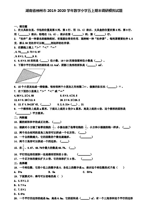 湖南省郴州市2019-2020学年数学小学五上期末调研模拟试题