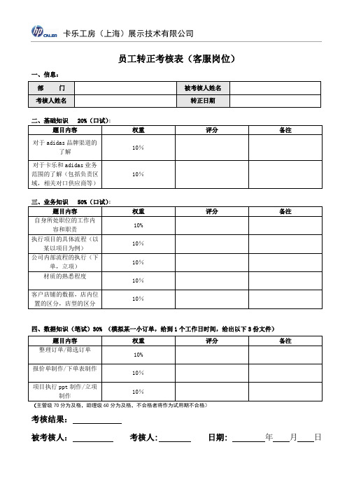 试用期员工转正考核表(客服岗).doc