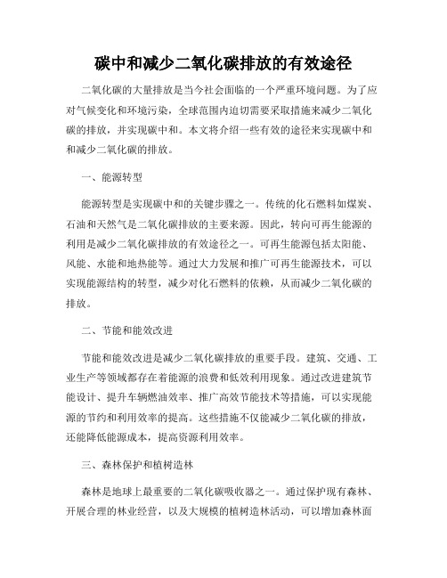 碳中和减少二氧化碳排放的有效途径