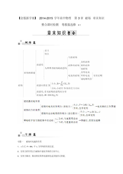 (粤教版)高中物理【选修3-1】第3章《磁场》章末知识整合课时检测及答案