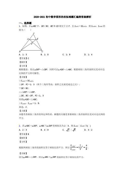 2020-2021初中数学图形的相似难题汇编附答案解析